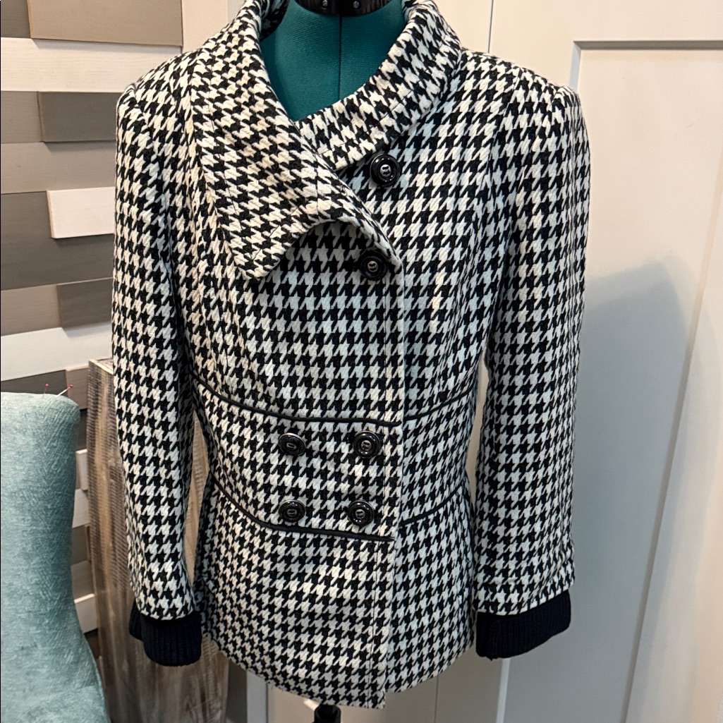 The Limited Black And White Houndstooth Pea Coat